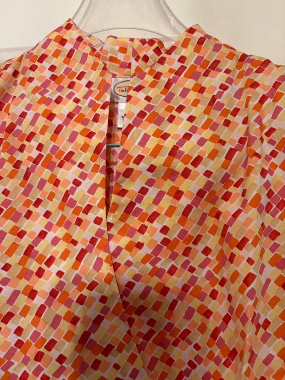 Talbots Geometric Tile Print Blouse in Orange, Pink & Yellow